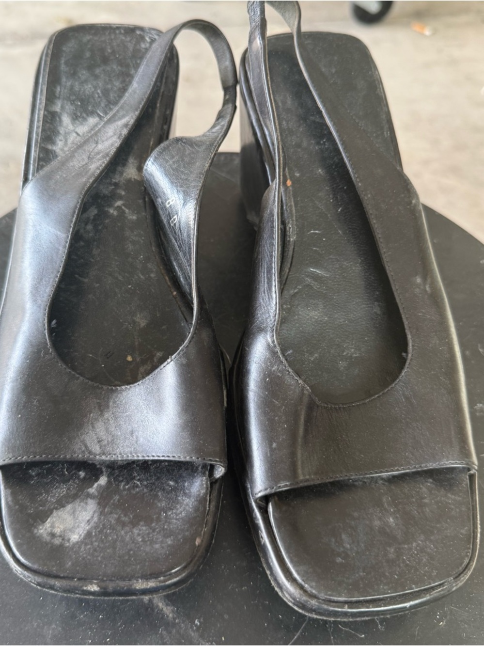 Via Spiga Black Leather Slingback Square-Toe Sandals